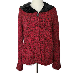 J Jill Silk Cotton Red Cardigan Sweater Velvet Holiday Christmas Office Size S